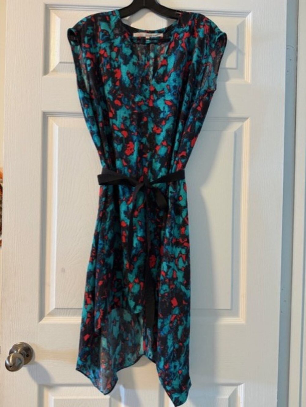 RACHEL Rachel Roy watercolor dress abstract print in teal red size S